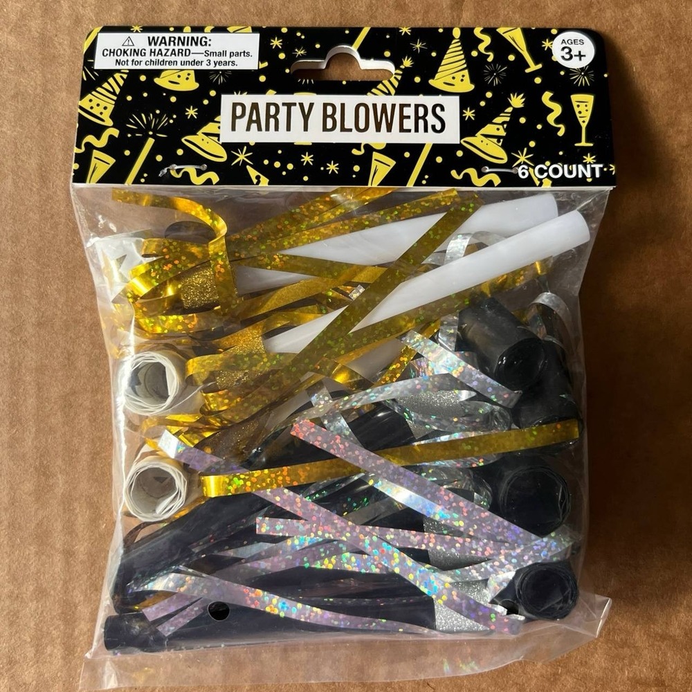 4 Pack Festive Voice Party Blowers 6 Count Gold/White Black/Silver